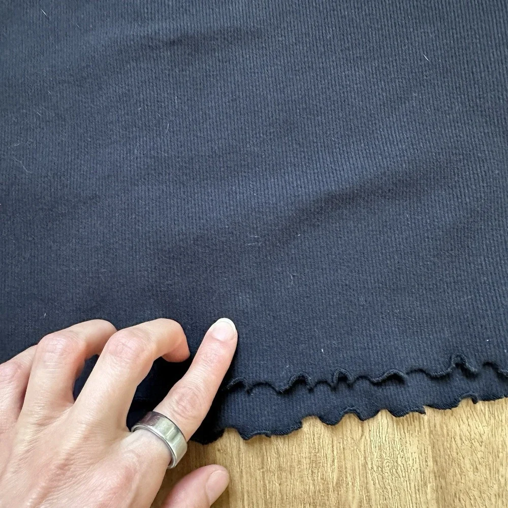 Anthropologie Pilcro Black Ribbed Button Up Short Sleeve Lettuce Hem Shirt, M - Picture 8 of 10